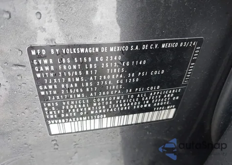 2024 Volkswagen Tiguan 2.0T S из США, поврежденный, VIN 3VVRB7AX8RM111008